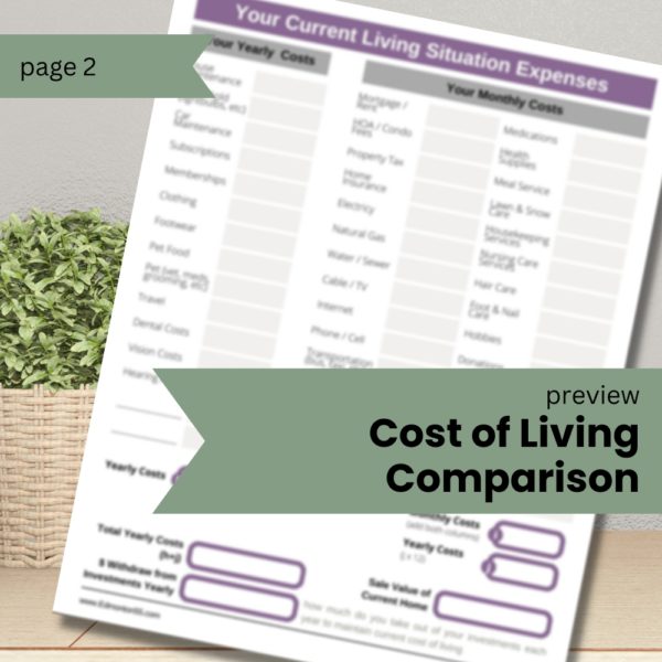 Elder Care Cost of Living Comparison Worksheet